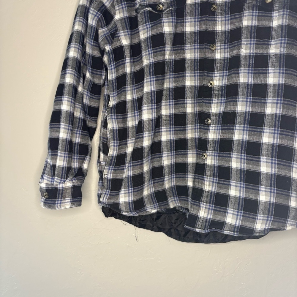 Wrangler Quilted Flannel Shirt Jacket Blue Black Plaid Lined Shacket Medium - Picture 6 of 11